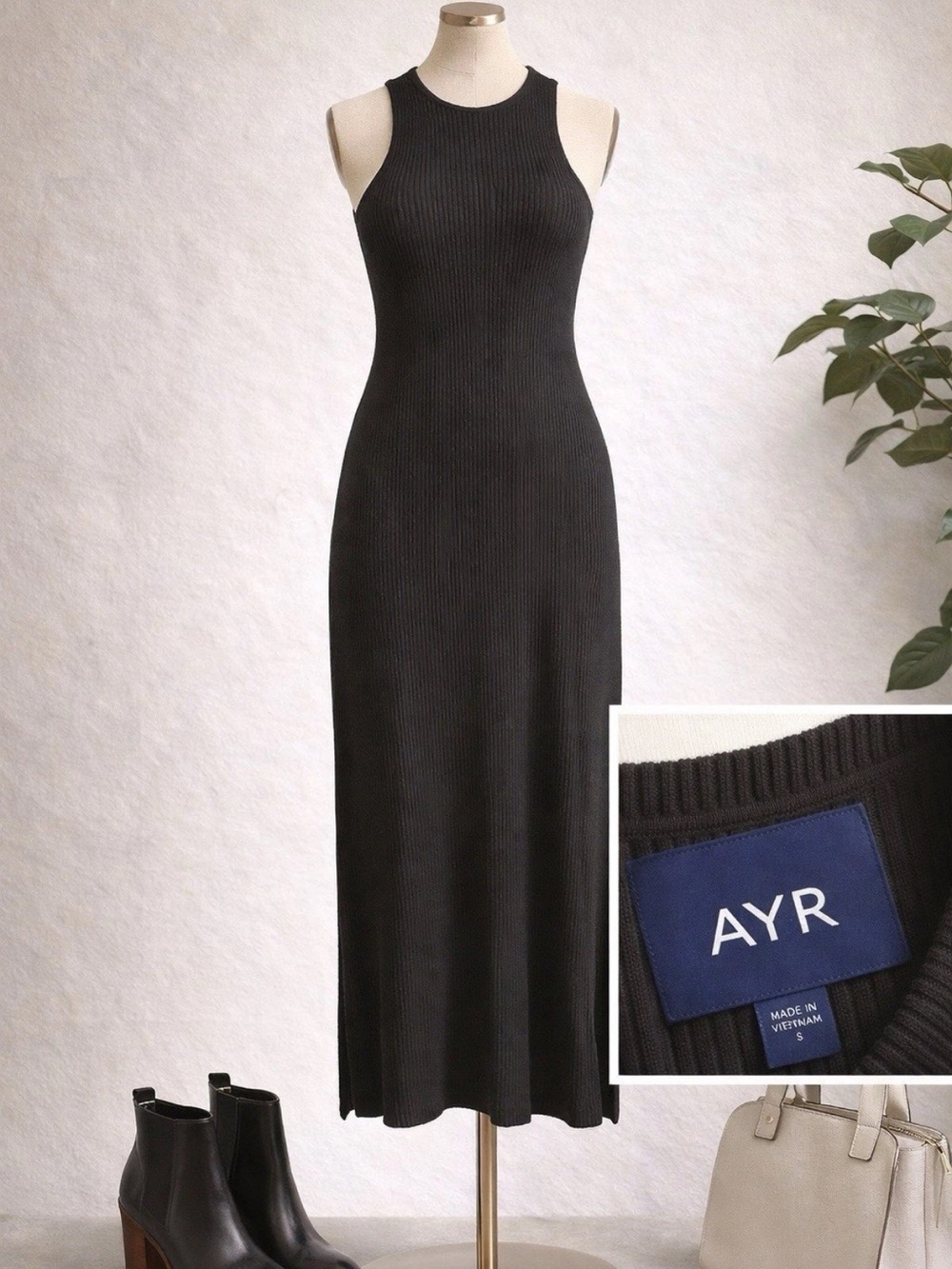 AYR Black Ribbed Sleeveless Maxi Dress Small